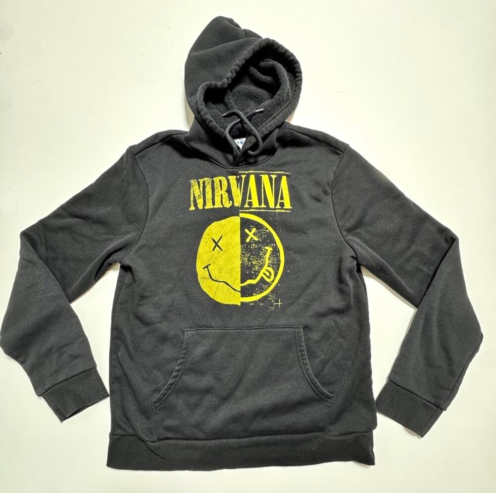 Old Navy Youth M Black Nirvana Graphic Print Pullover Hoodie Pockets #1085